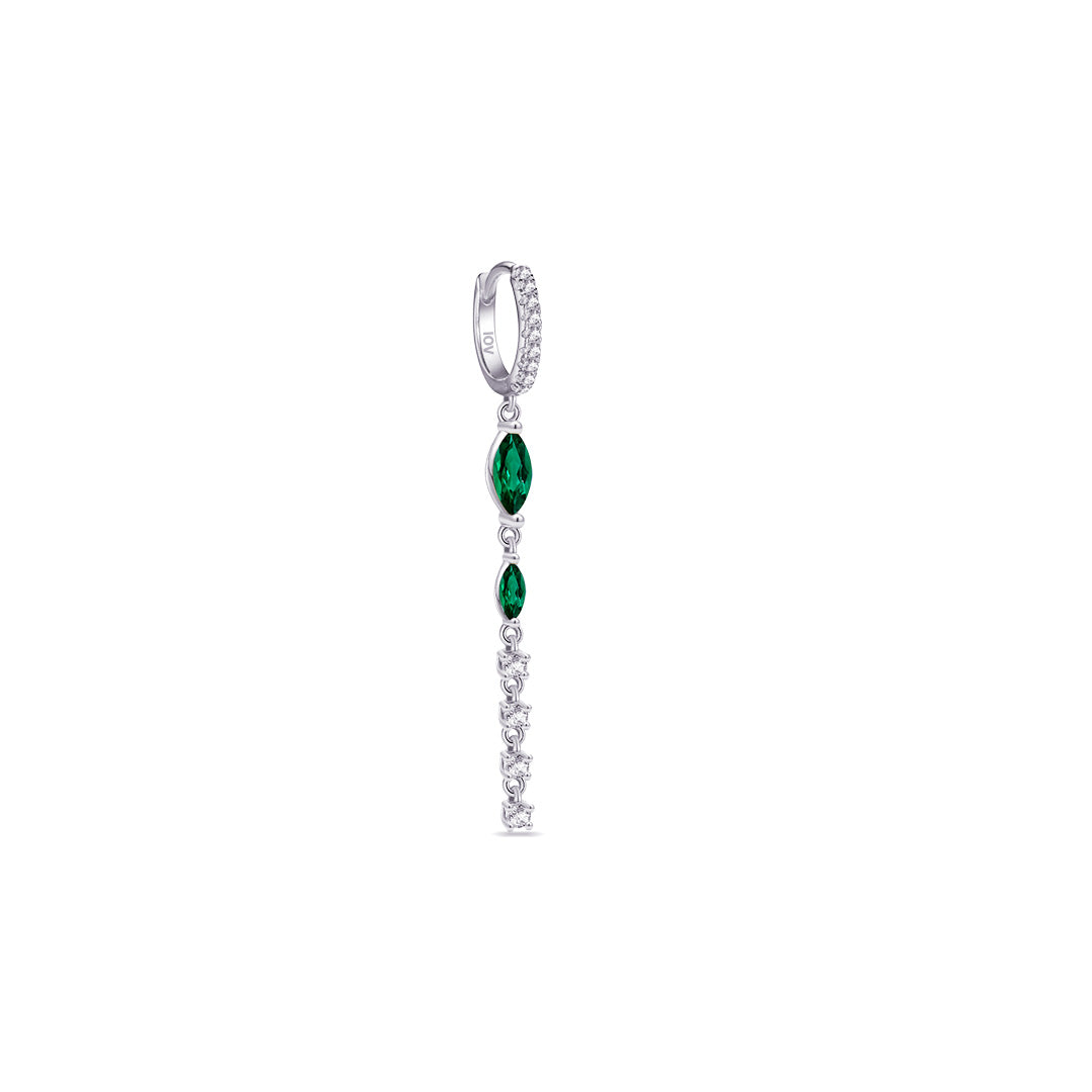 dangling line with two emerald marquise stones hoop.
