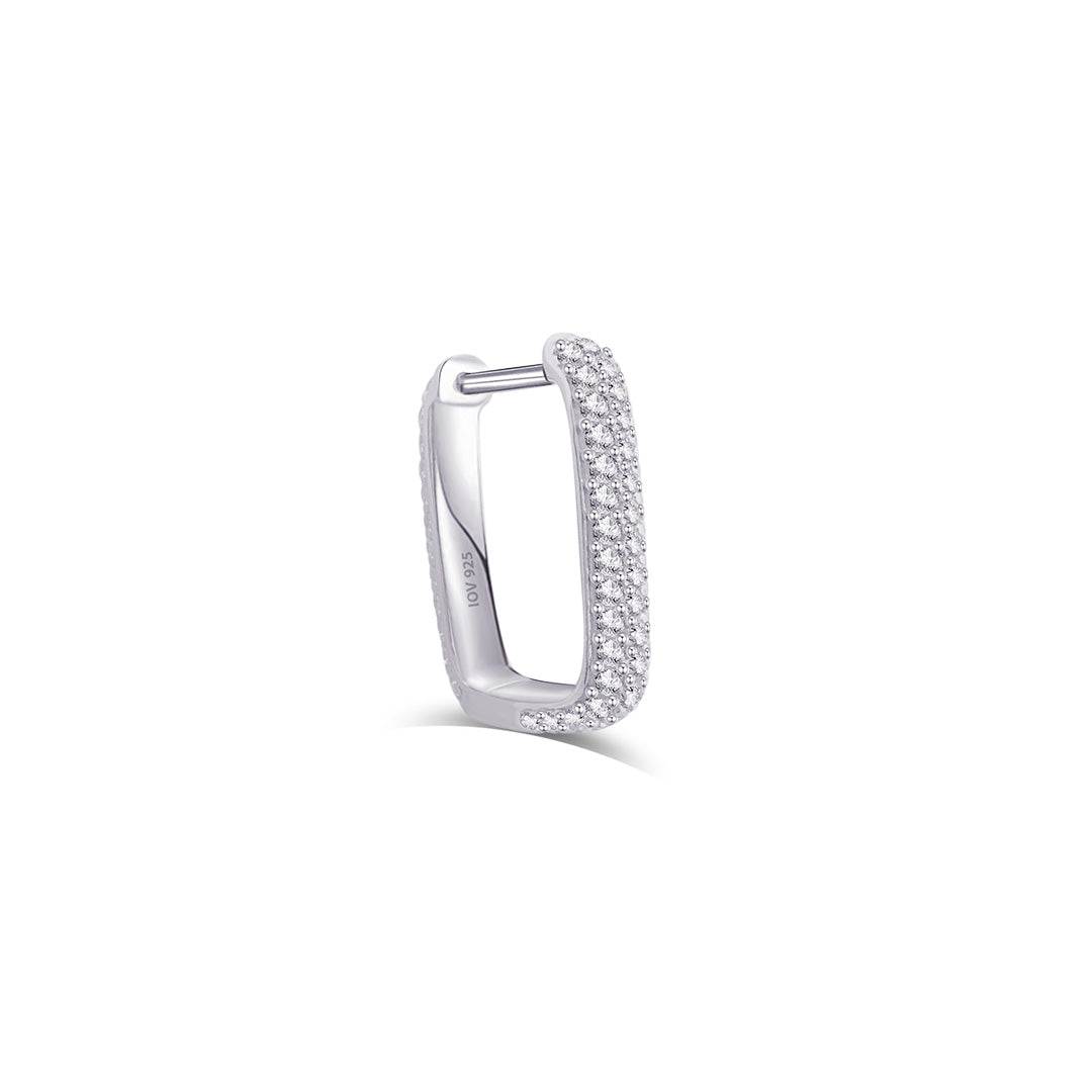 Rectangular hoop CZ pave setting earring.