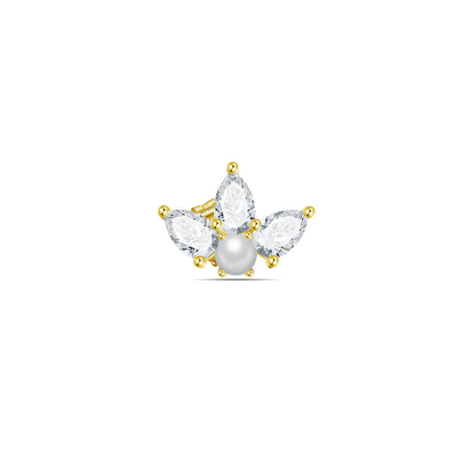 three pear shape CZ stones with pearl stud earring.