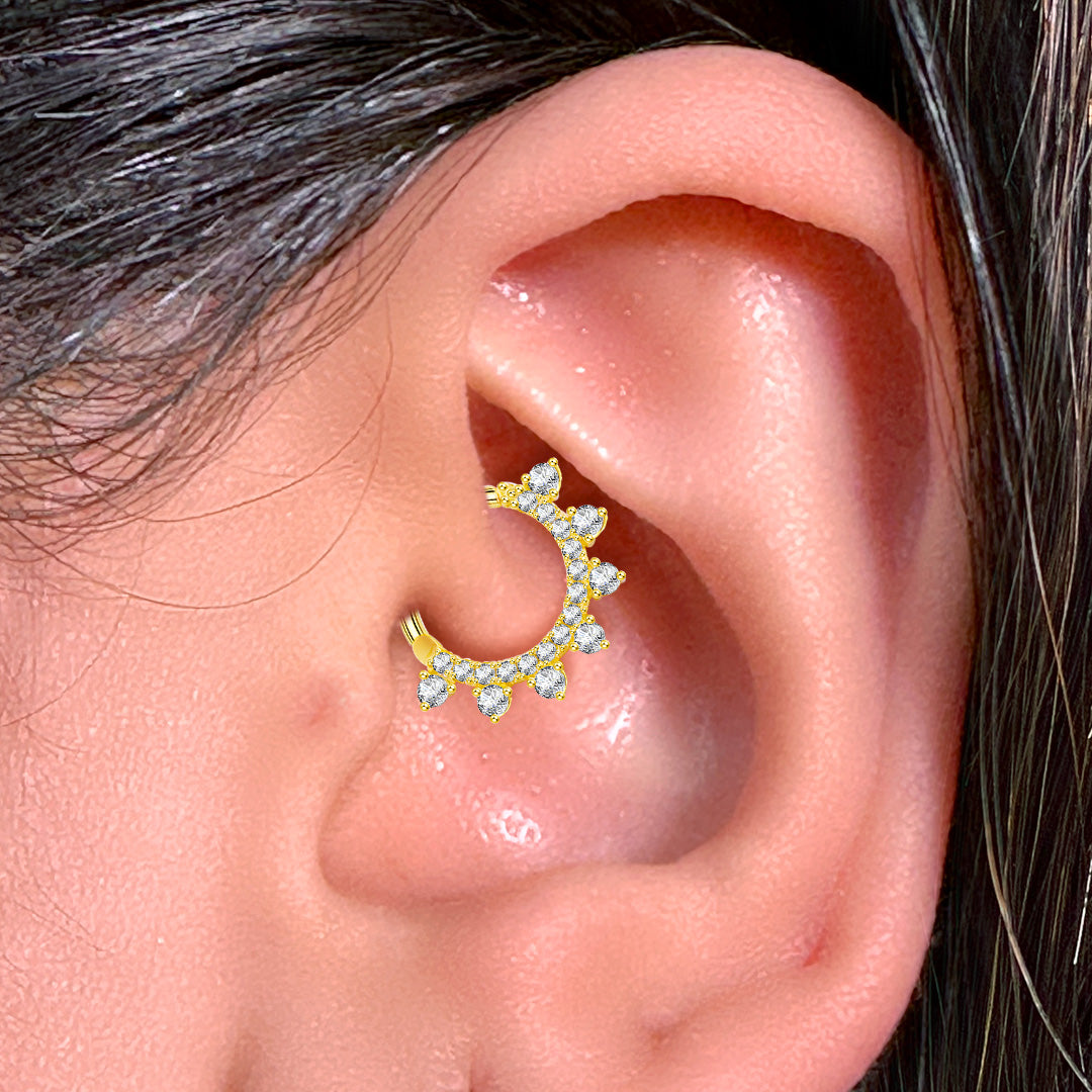 Daith piercing earring with CZ round stones.
