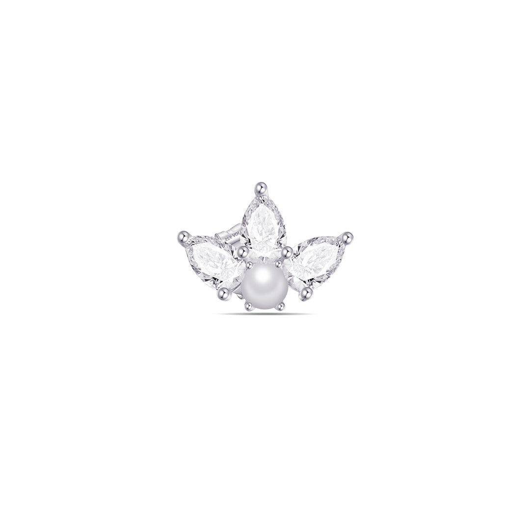 three pear shape CZ stones with pearl stud earring.