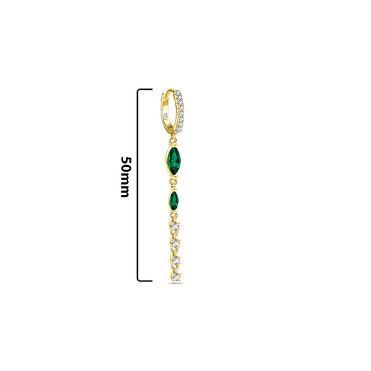 dangling line with two emerald marquise stones hoop.