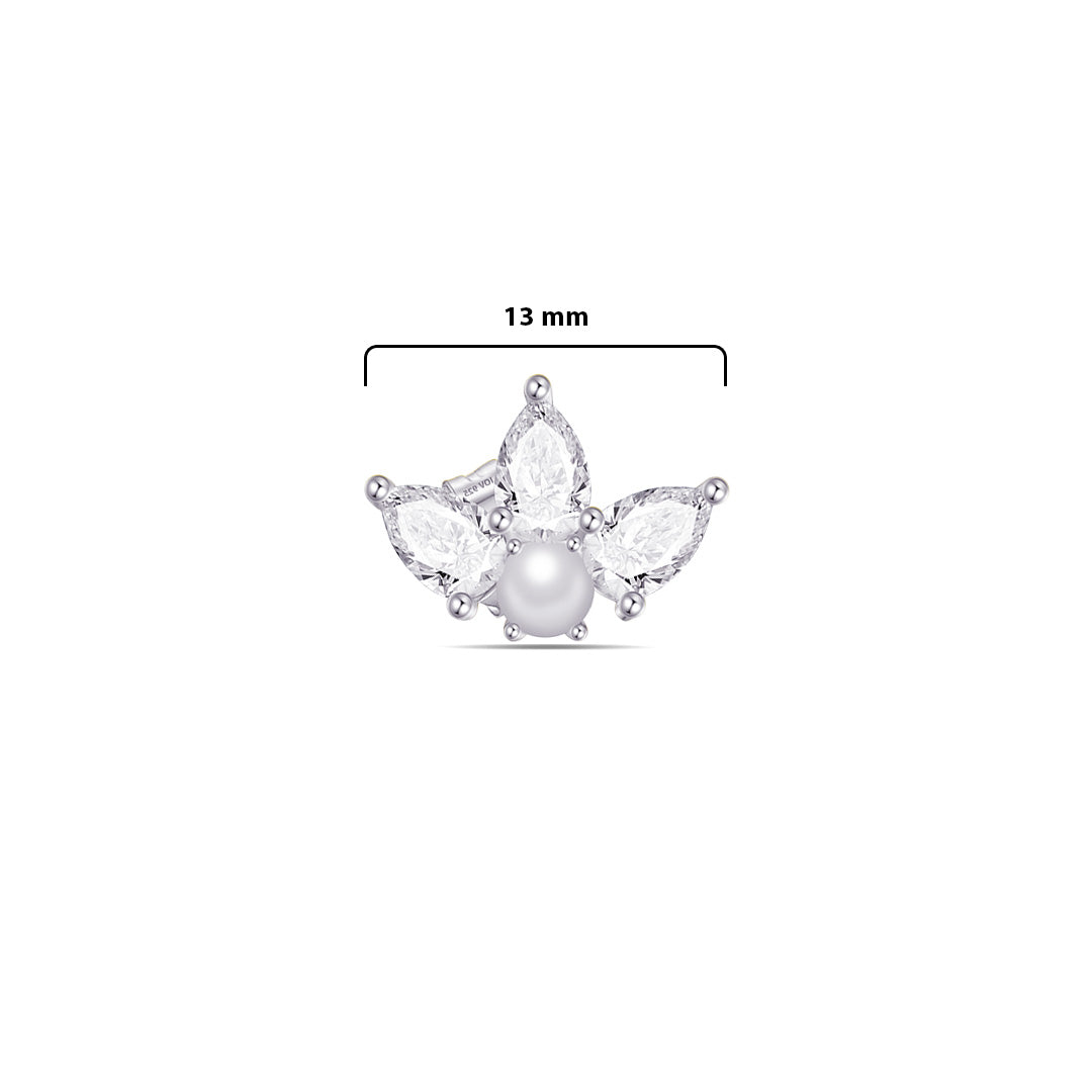 three pear shape CZ stones with pearl stud earring.