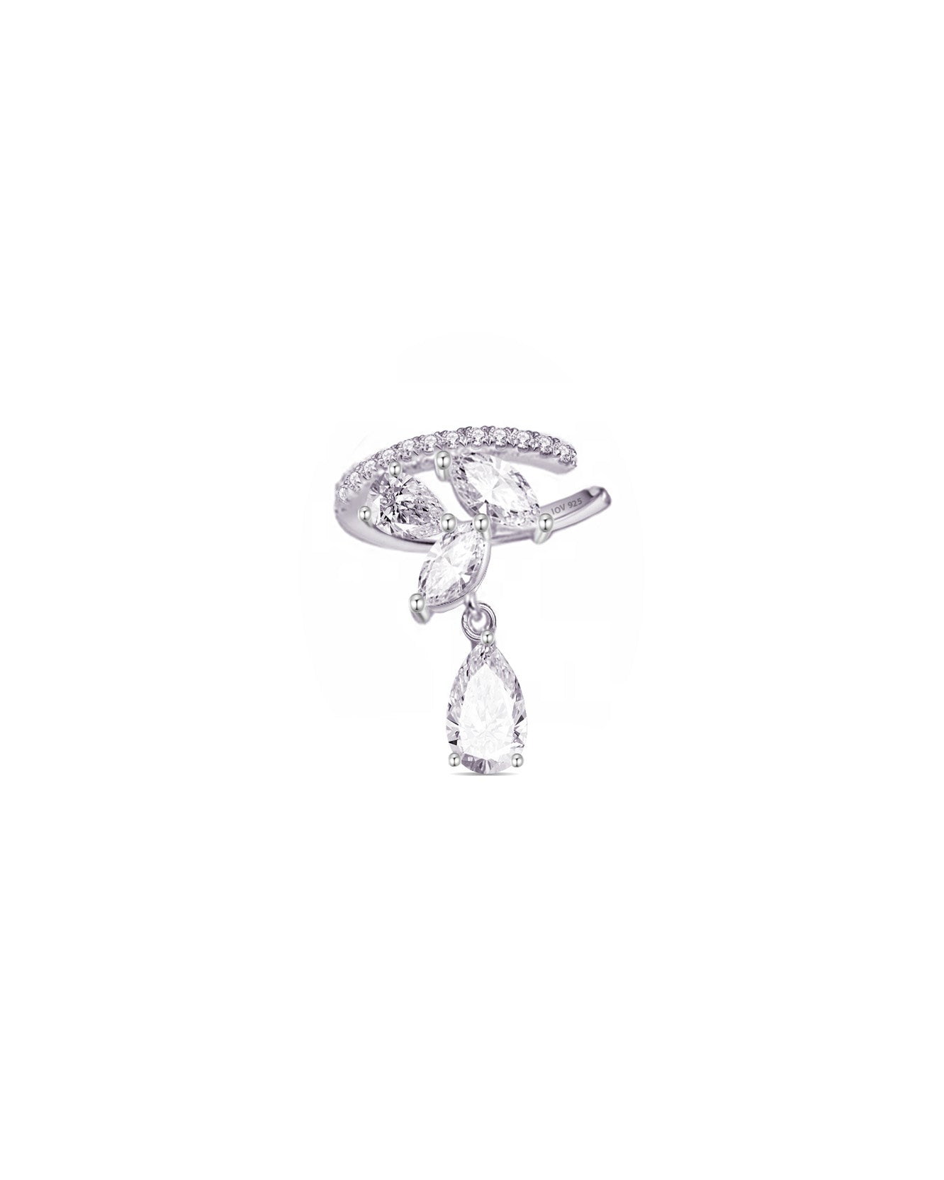 One line CZ with marquise and pear stones earcuff.