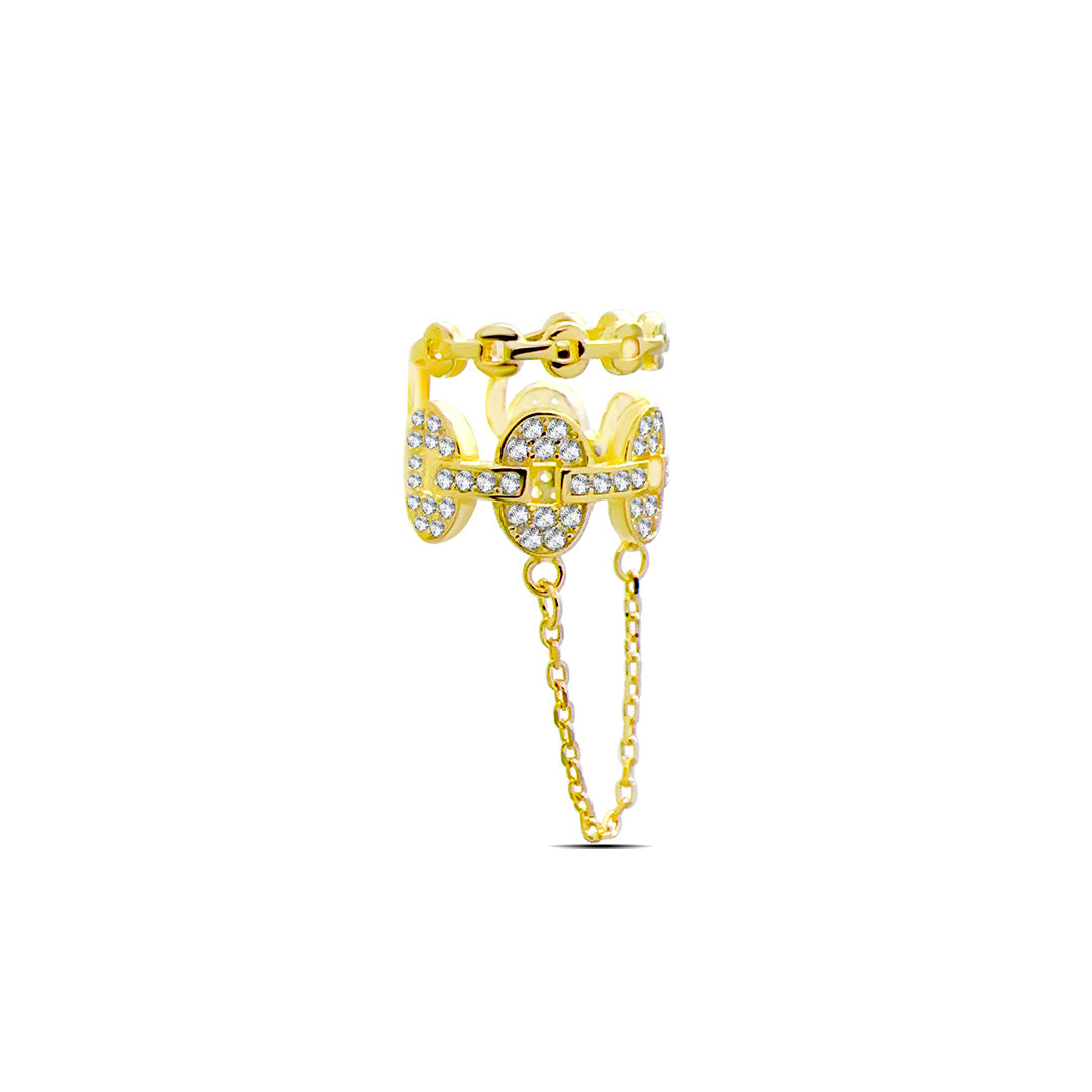 earcuff with dangling chain.