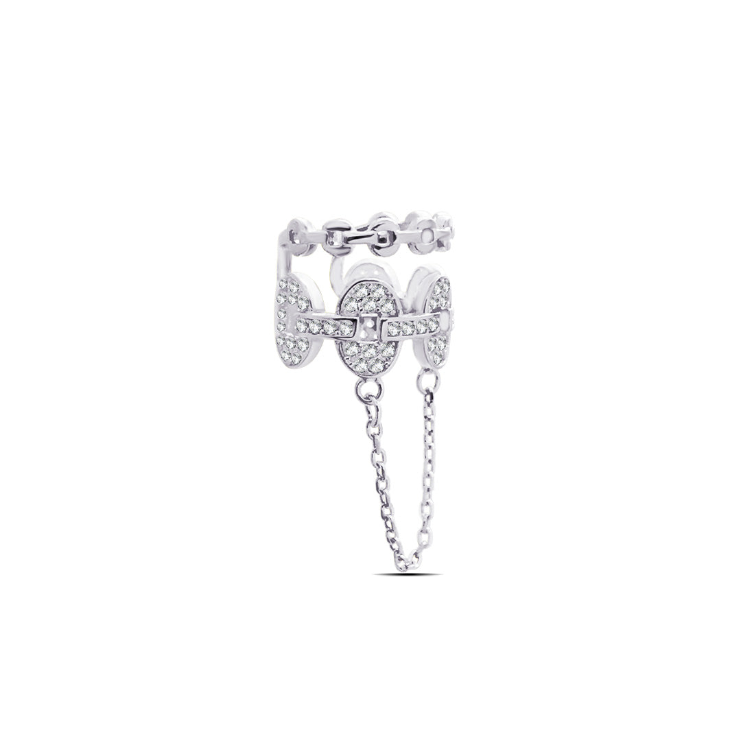 earcuff with dangling chain.
