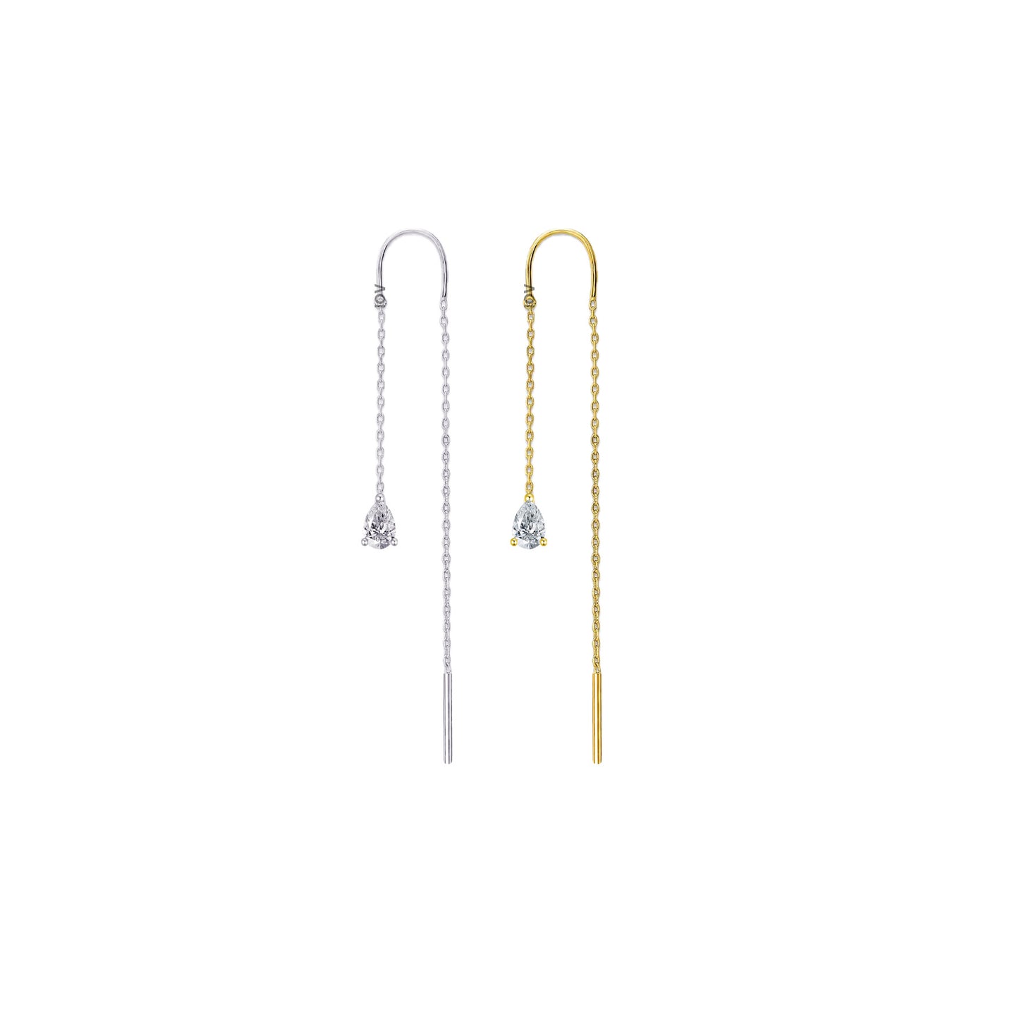threader earring with dangling pear shape CZ stone.