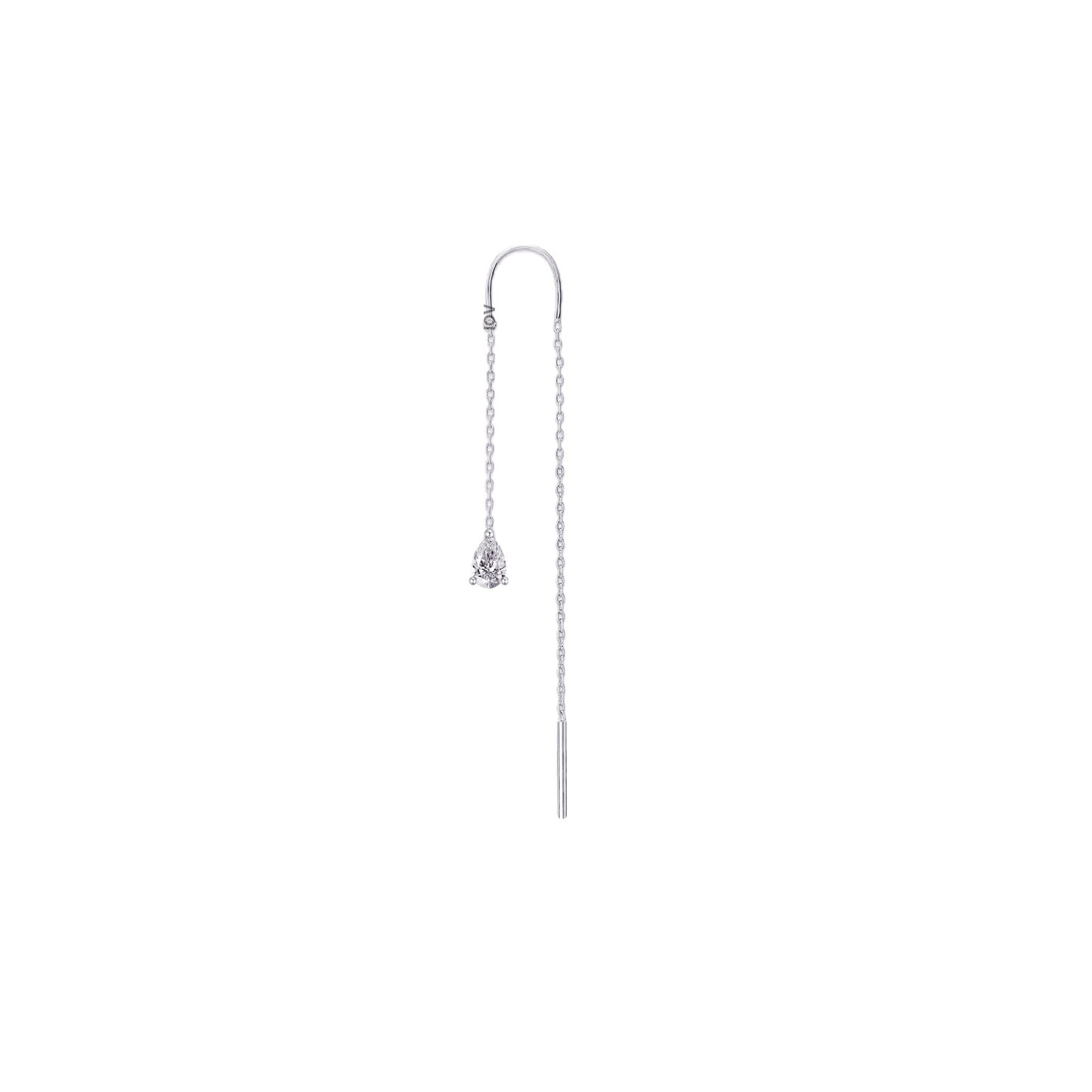threader earring with dangling pear shape CZ stone.
