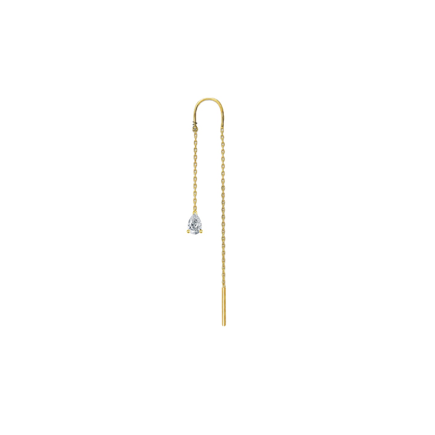 threader earring with dangling pear shape CZ stone.