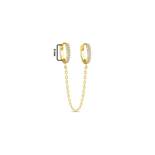 double cz huggie hoop linked chain earring.