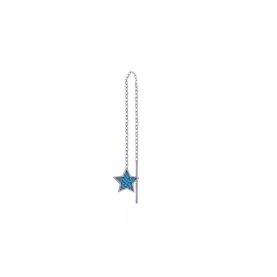 thread star earring with aquamarine color stones.