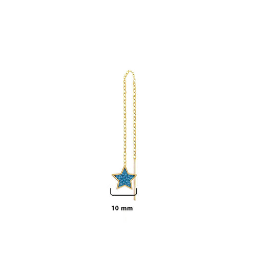thread star earring with aquamarine color stones.