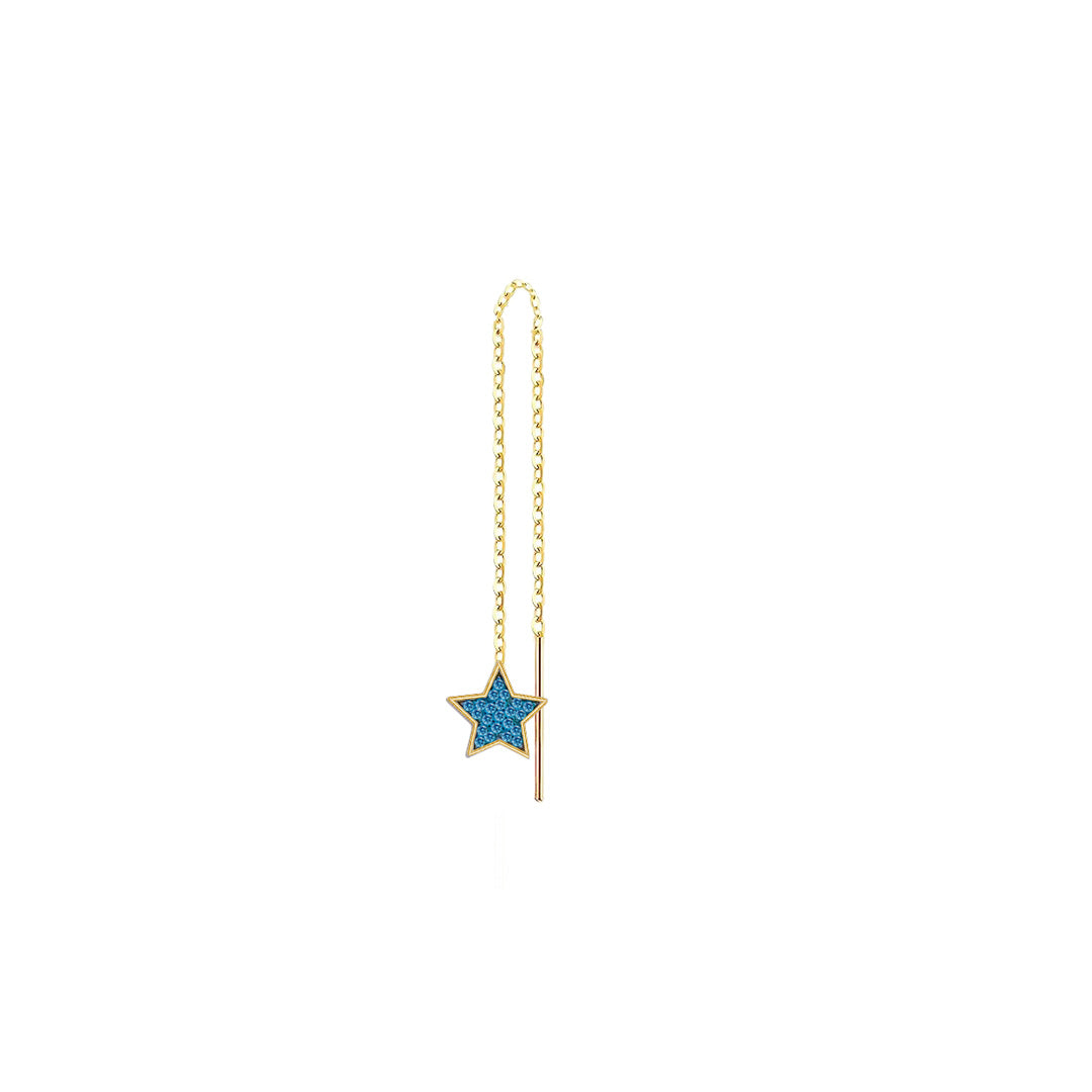thread star earring with aquamarine color stones.