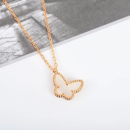 mother of pearl and agate butterfly rosegold necklace.