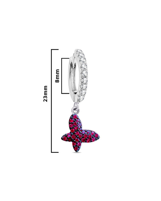 ruby color butterfly shape dangling huggie hoop earring