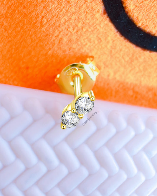 two round CZ stones stud earring.