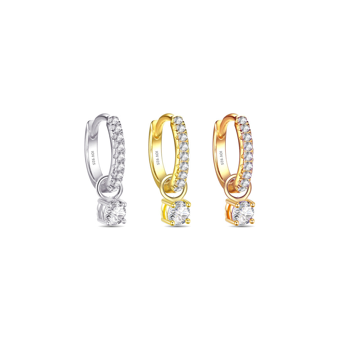 hoops earrings with dangling removable round stone.