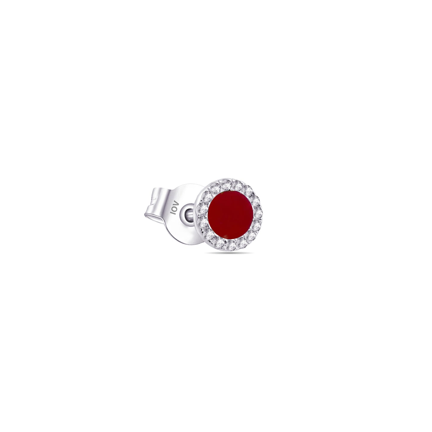 mother of pearl stud earring with CZ halo setting.