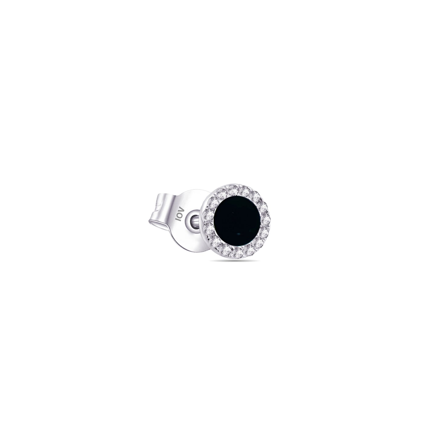 mother of pearl stud earring with CZ halo setting.