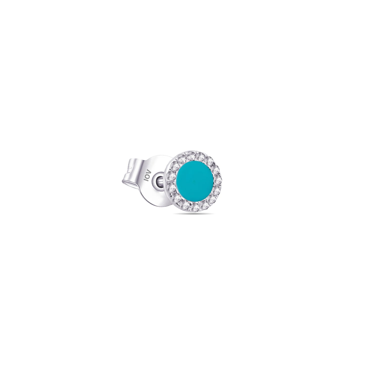 mother of pearl stud earring with CZ halo setting.