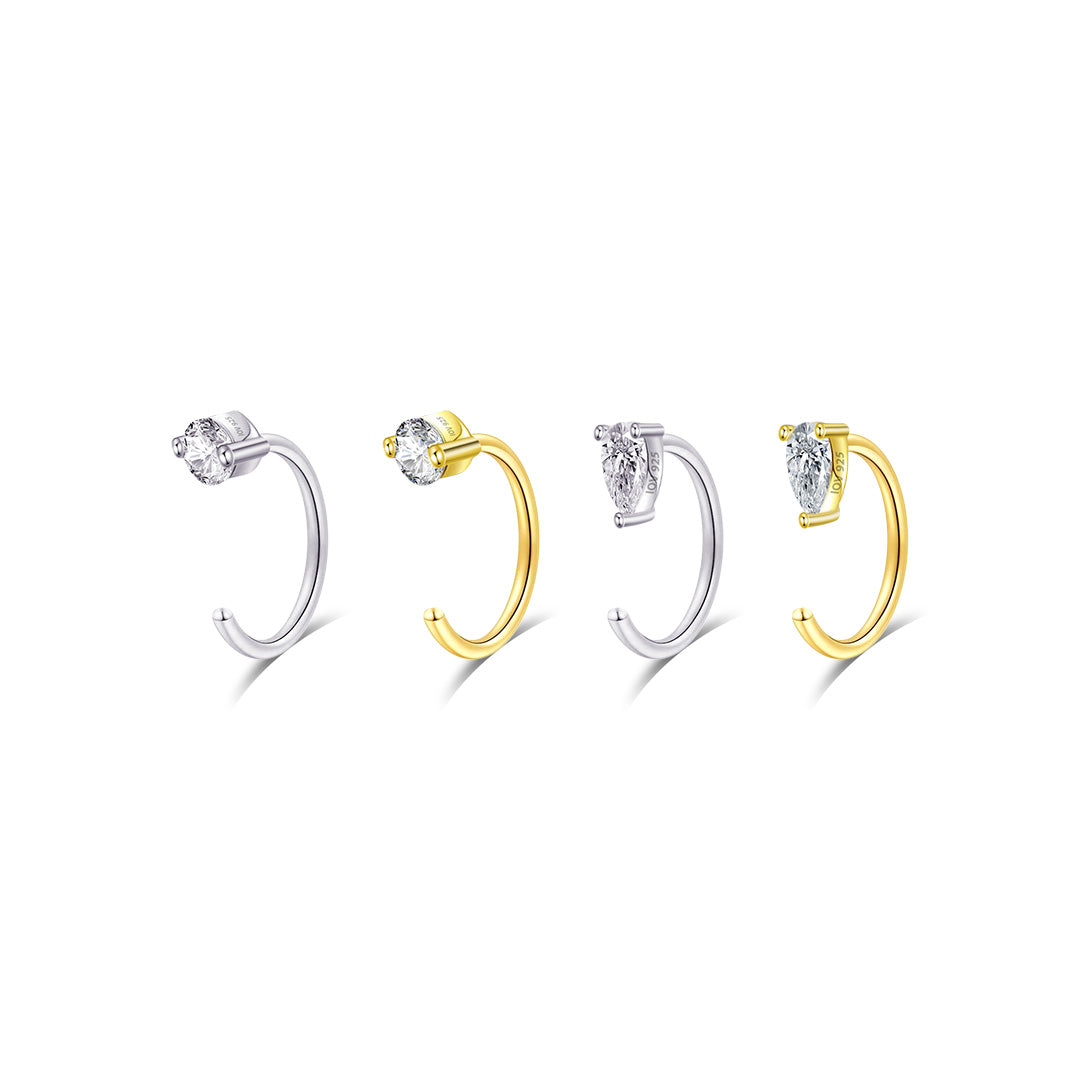 CZ pear and round shape open hoops.