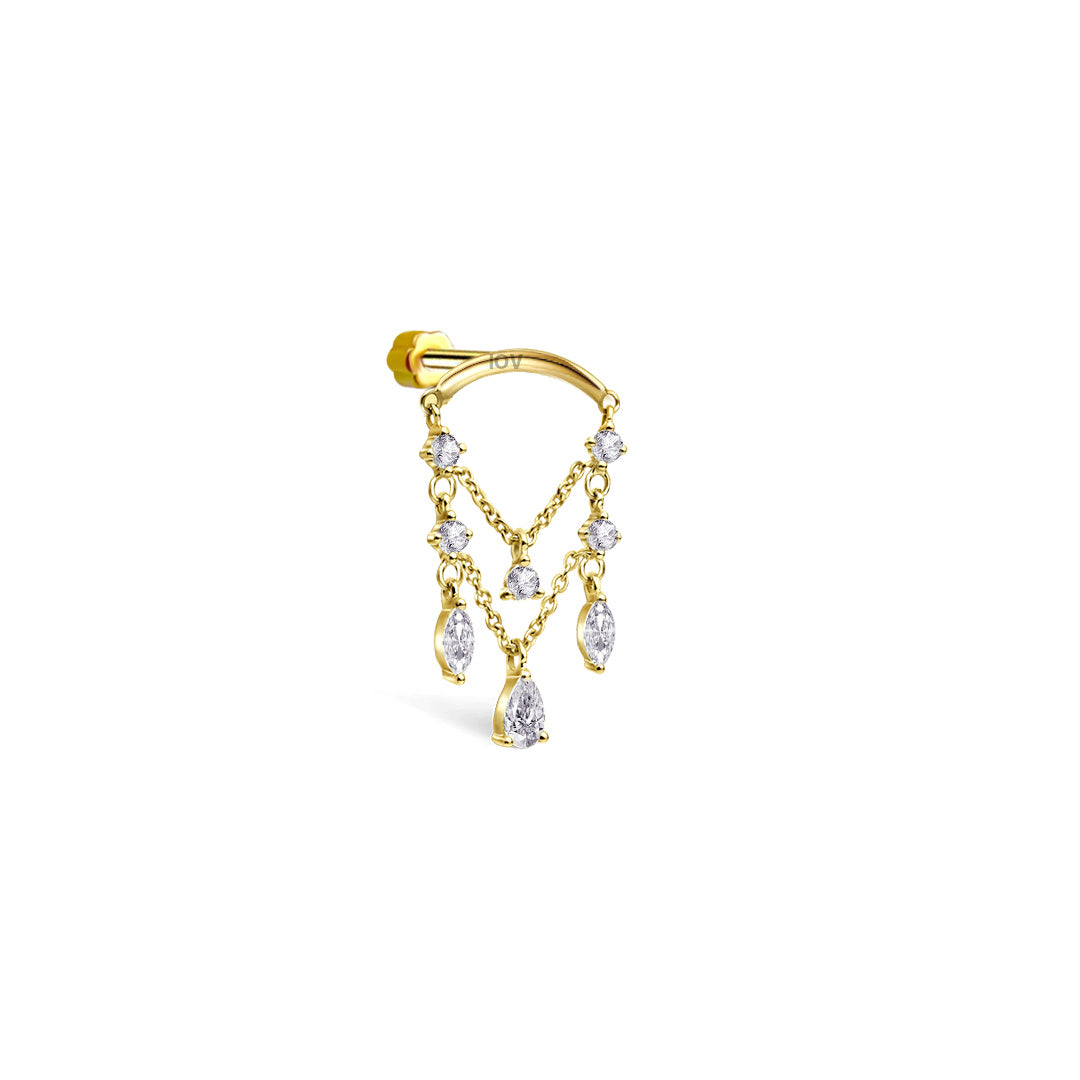 chandelier style flat back piercing.