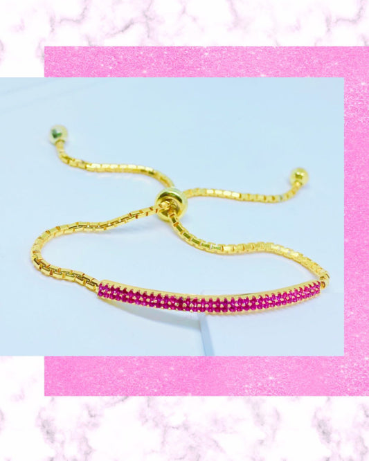 Pink CZ bar adjustable bracelet.