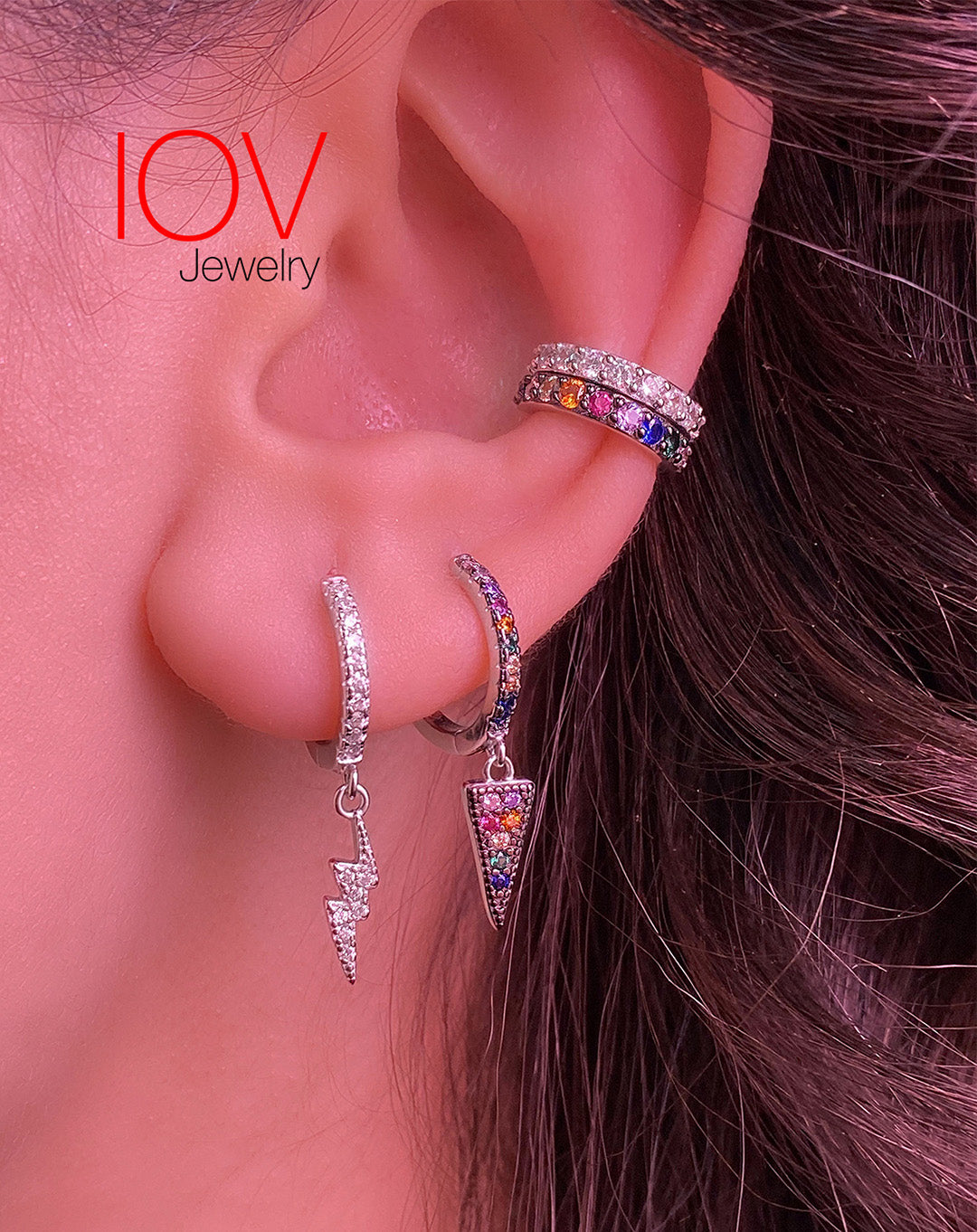 colorful hoops with dangling triangle.
