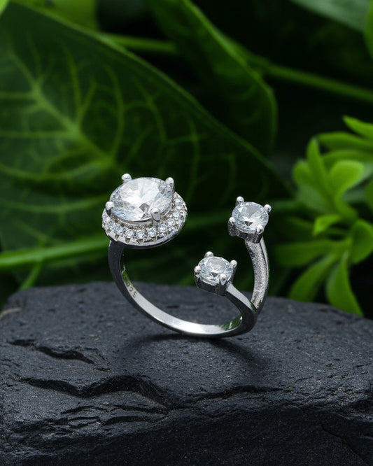fashion open ring in halo setting and round CZ stones.
