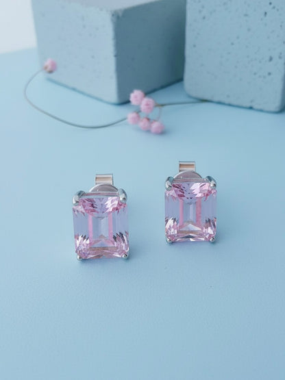 rectangular pink and yellow CZ stud earrings.