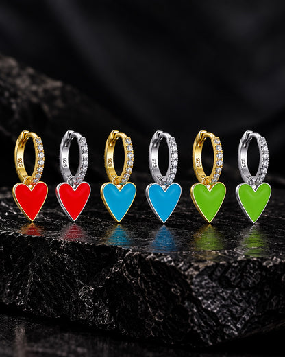 heart shape enamel dangling hoops earrings.