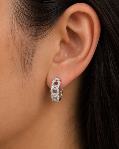 Sterling Silver Pavé CZ Chain Link Hoop Earrings