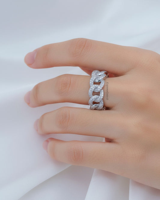 CZ half curb chain style ring.