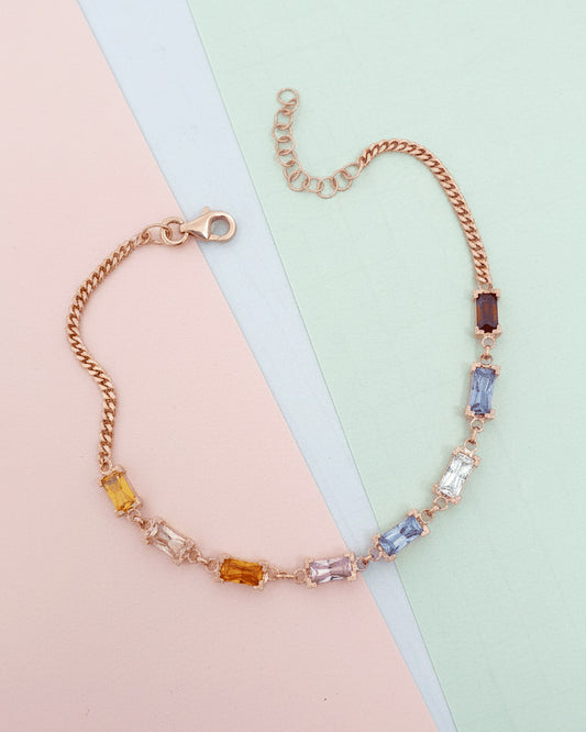 rose gold bracelet with rectangular color CZ stones