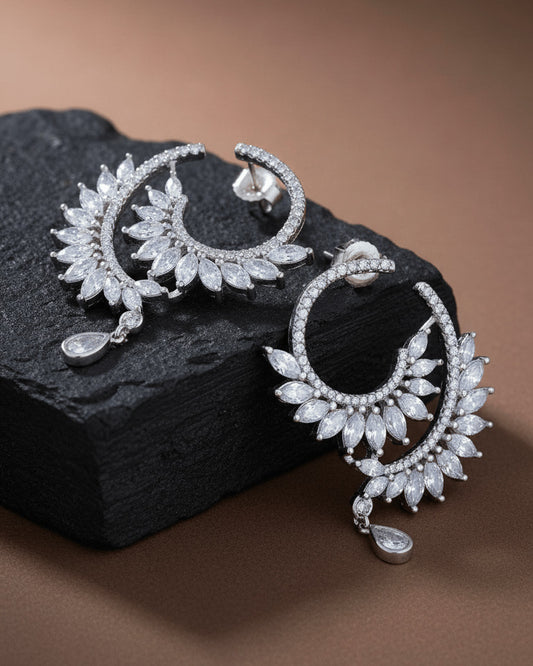 Luxury diamond style earrings of round and marquise CZ.