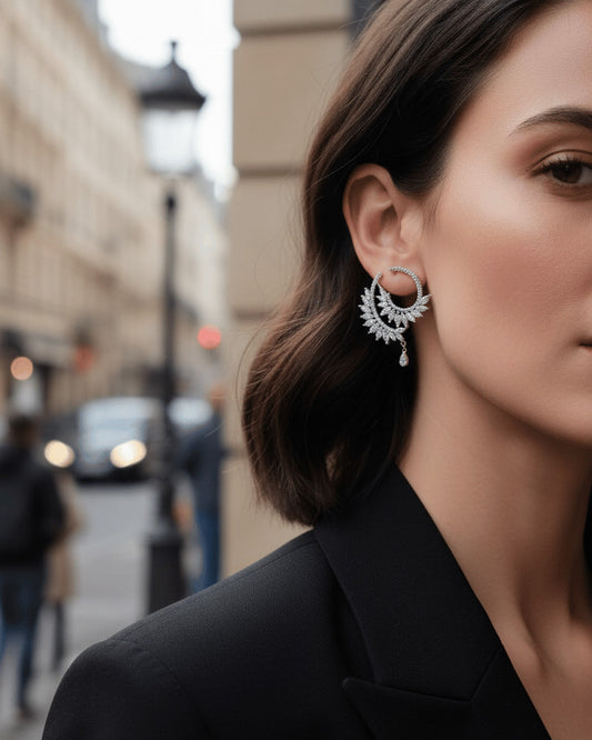 Luxury diamond style earrings of round and marquise CZ.