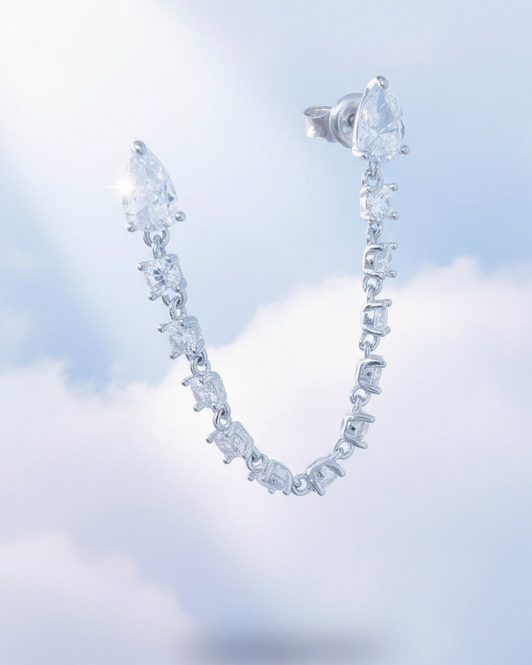 double stud Pear and round connected CZ earring.
