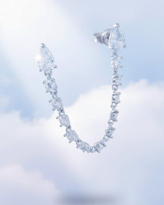 double stud Pear and round connected CZ earring.