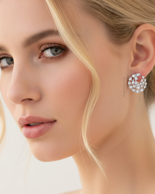 circle of graduated CZ pear shapes stud earring.