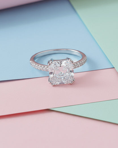 Asscher cut solitaire ring.