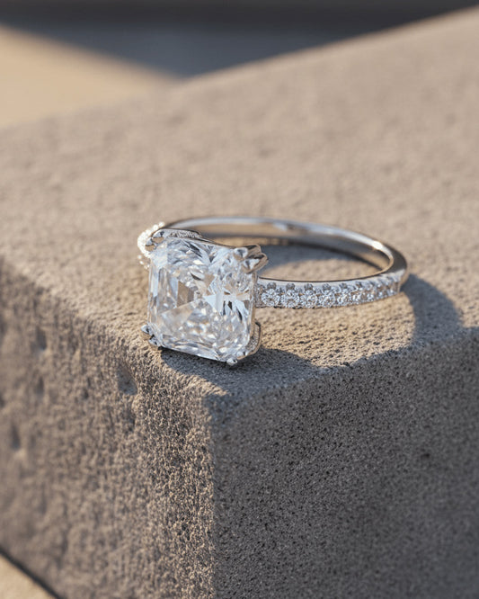 Asscher cut solitaire ring.