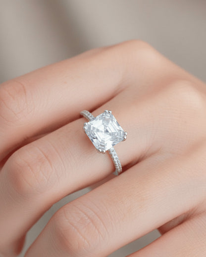 Asscher cut solitaire ring.