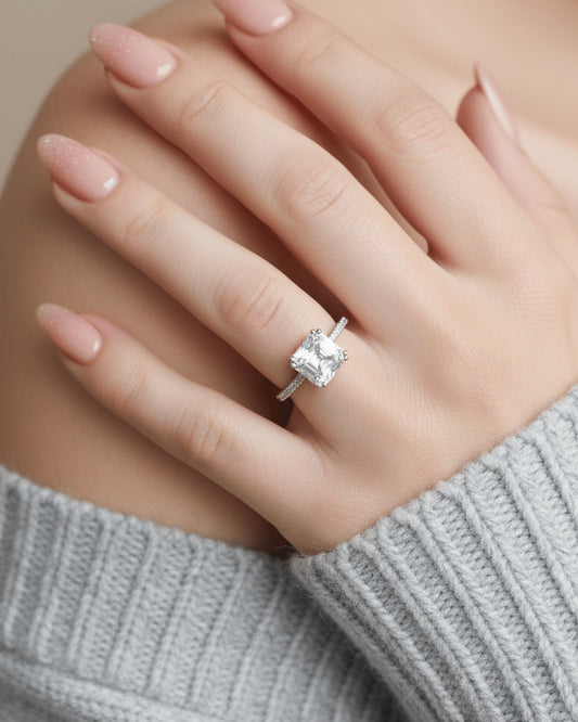 Asscher cut solitaire ring.