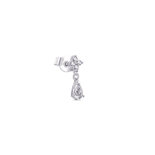 four round stones with dangling pear shape stud earring.