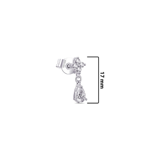 four round stones with dangling pear shape stud earring.