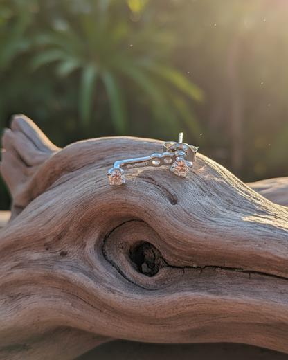 minimal back to front two round CZ earring.