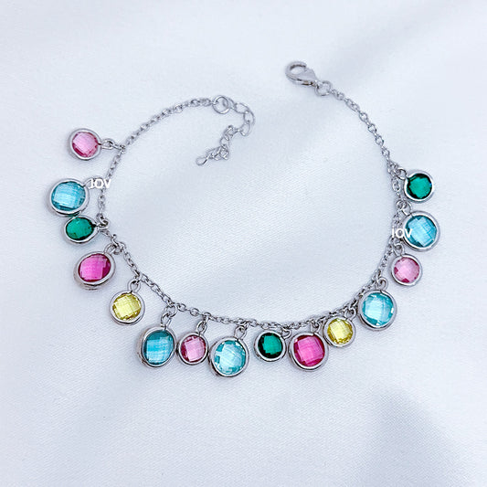 dangling multicolored stones bracelet.