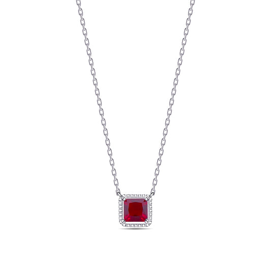 square ruby color stone necklace.