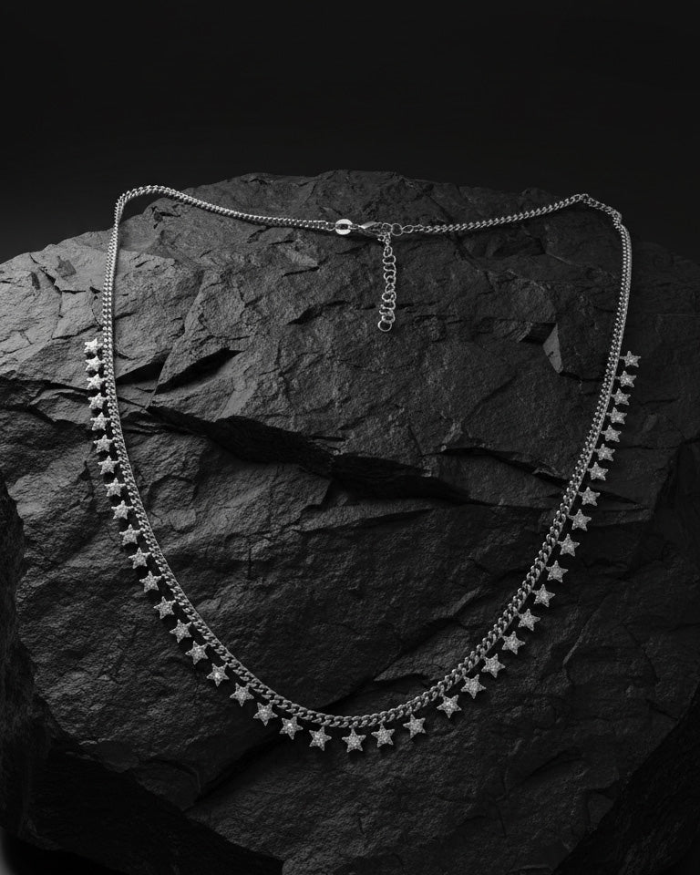 curb chain style necklace with dangling stars shape with CZ.