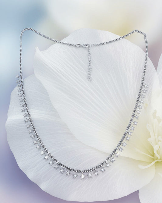 curb chain style necklace with dangling stars shape with CZ.